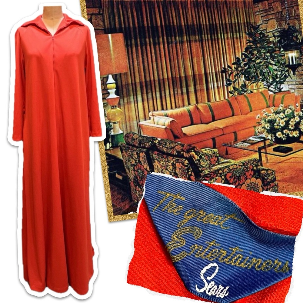 VINTAGE 70s Sears hostess house gown entertain dress robe‎ full long maxi length